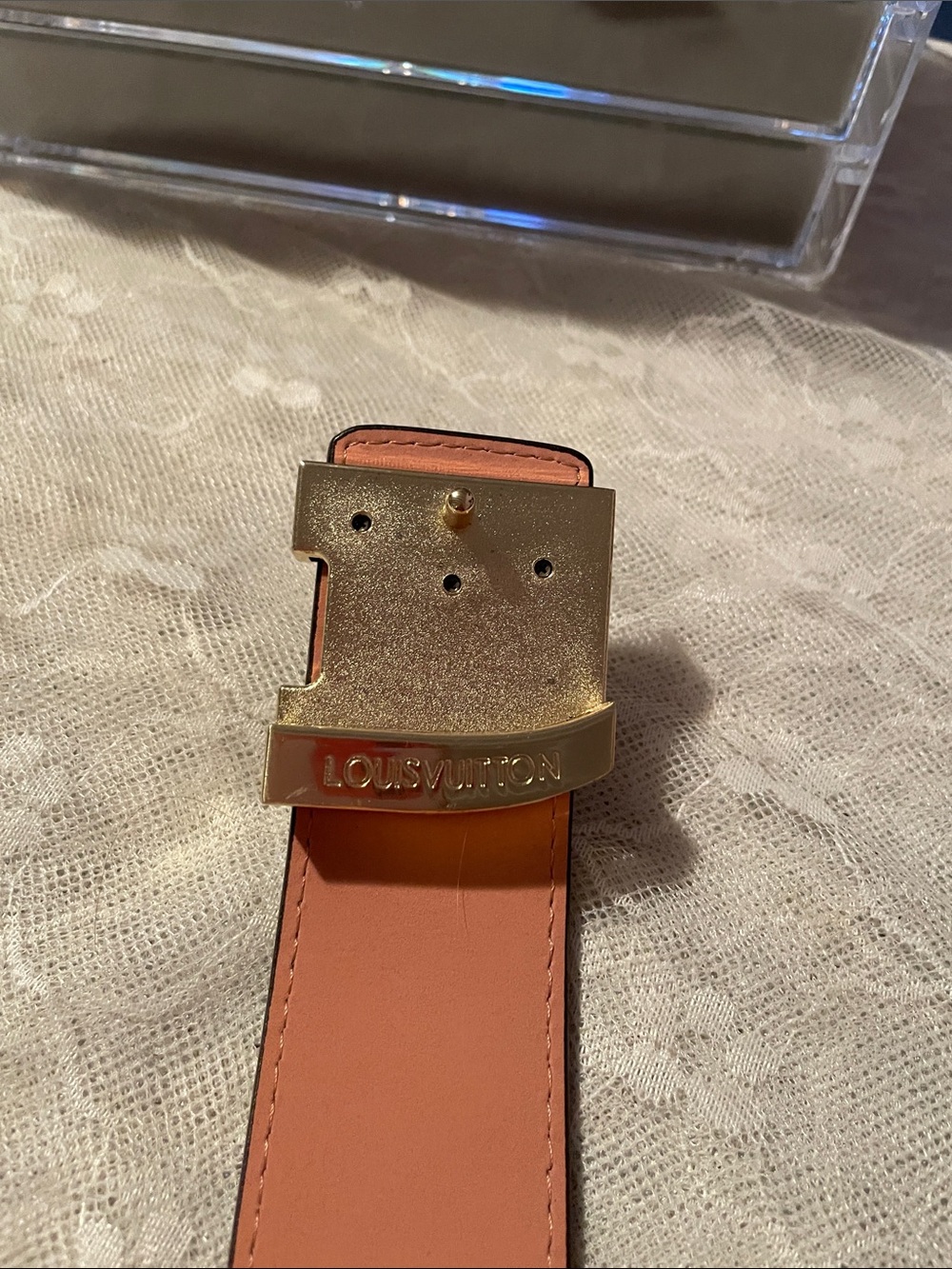 Louis Vuitton Monogram Belt with Pink Lining and Gold LV Buckle - Picture 5 of 6